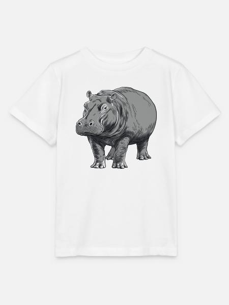 Graue Hippo Linienkunst - Stanley/Stella Kinder T-Shirt MINI CREATOR - Weiß