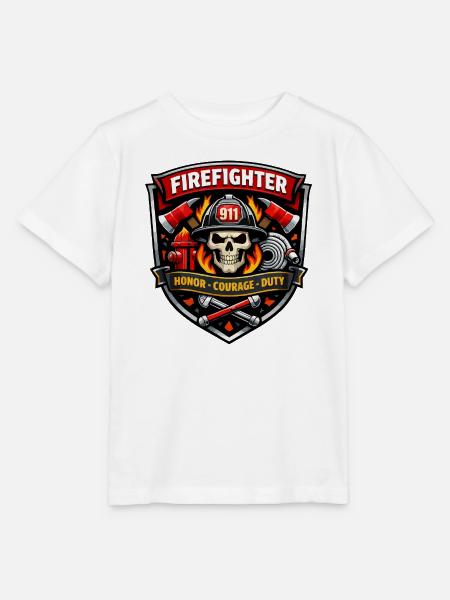 Feuerwehr Abzeichen Schädel Flammen - Stanley/Stella Kinder T-Shirt MINI CREATOR - Weiß