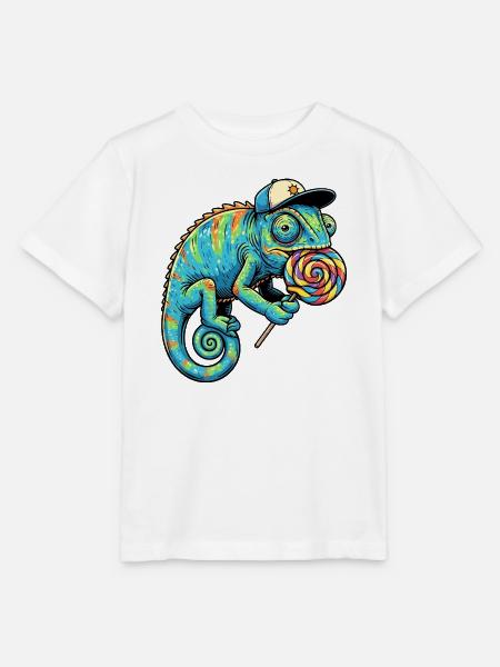 Lustiges Chamäleon mit Lolli Lollipop Lutscher - Stanley/Stella Kinder T-Shirt MINI CREATOR - Weiß