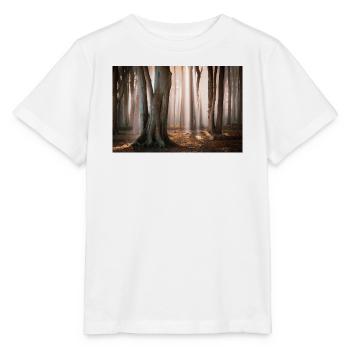 Waldlicht: Sonnenstrahlen im Nebelwald - Stanley/Stella Kinder T-Shirt MINI CREATOR  - Weiß - Vorne - Maike (125cm)