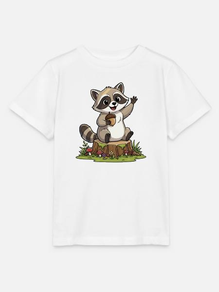 Waschbär am Waldbank mit Eichel - Stanley/Stella Kinder T-Shirt MINI CREATOR - Weiß