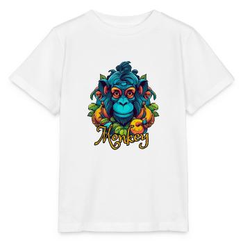 Tête de singe tropical néon - T-shirt bio MINI CREATOR Stanley/Stella Enfant - blanc - Devant - Maike (125cm)