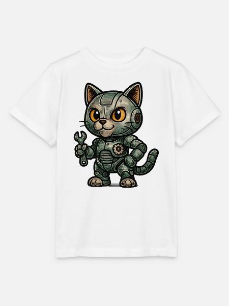 Retro RoboKatze mit Werkzeug - Stanley/Stella Kinder T-Shirt MINI CREATOR - Weiß