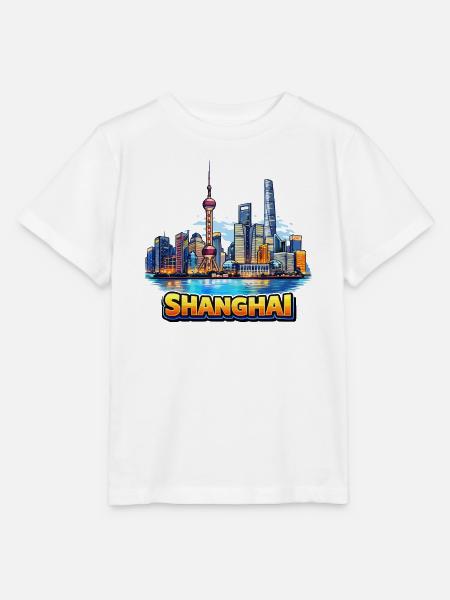 Shanghai Skyline Illustration - Stanley/Stella Kinder T-Shirt MINI CREATOR - Weiß