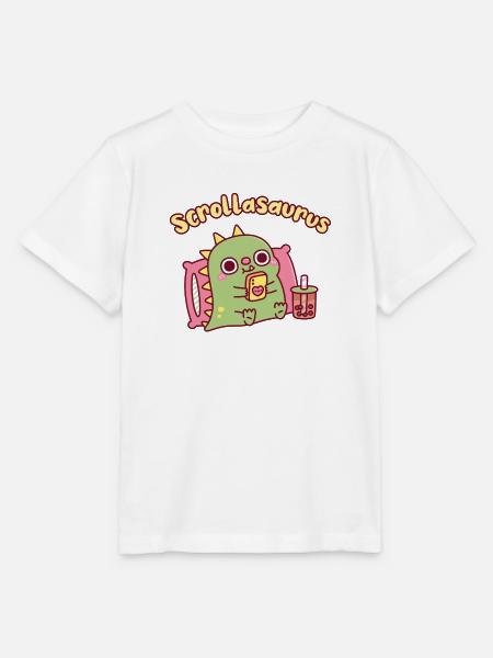 Niedlicher Scrollasaurus-Dinosaurier scrollt auf dem Handy - Stanley/Stella Kinder T-Shirt MINI CREATOR  - Weiß
