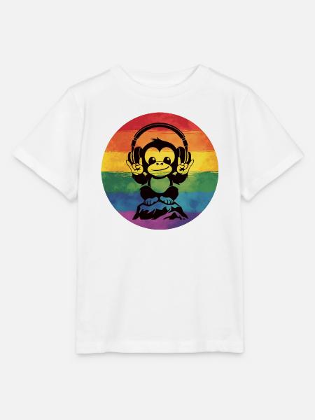 Regenbogen DJ Affe – Kopfhörer Rockhandzeichen - Stanley/Stella Kinder T-Shirt MINI CREATOR - Weiß
