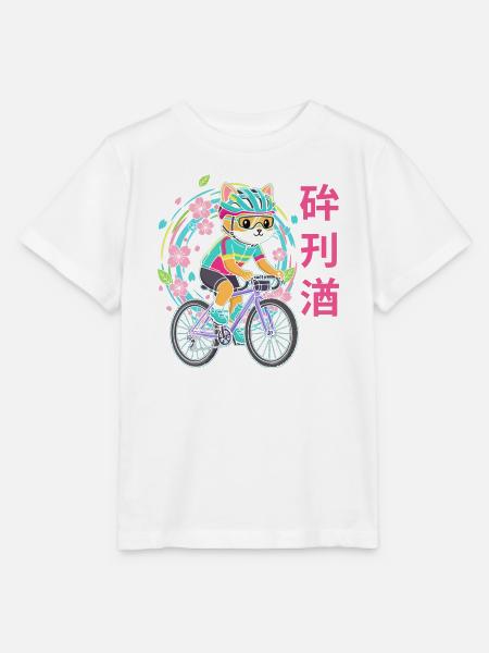 Neon-Katzenradfahrer mit Blüten - Stanley/Stella Kinder T-Shirt MINI CREATOR - Weiß