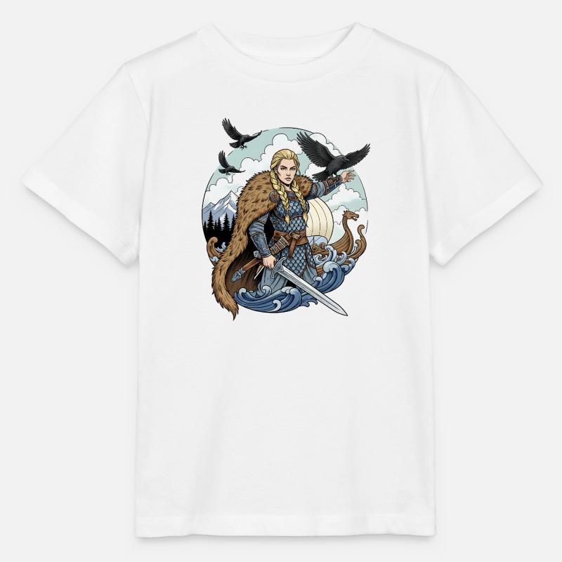 Femme viking armée d’une épée dans la tempête - T-shirt bio MINI CREATOR Stanley/Stella Enfant - blanc