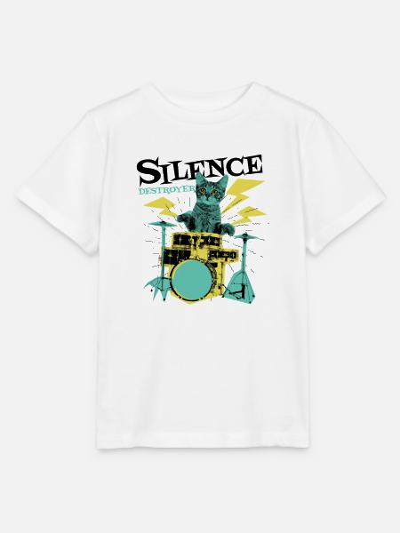 Katze Drummer - Stanley/Stella Kinder T-Shirt MINI CREATOR - Weiß