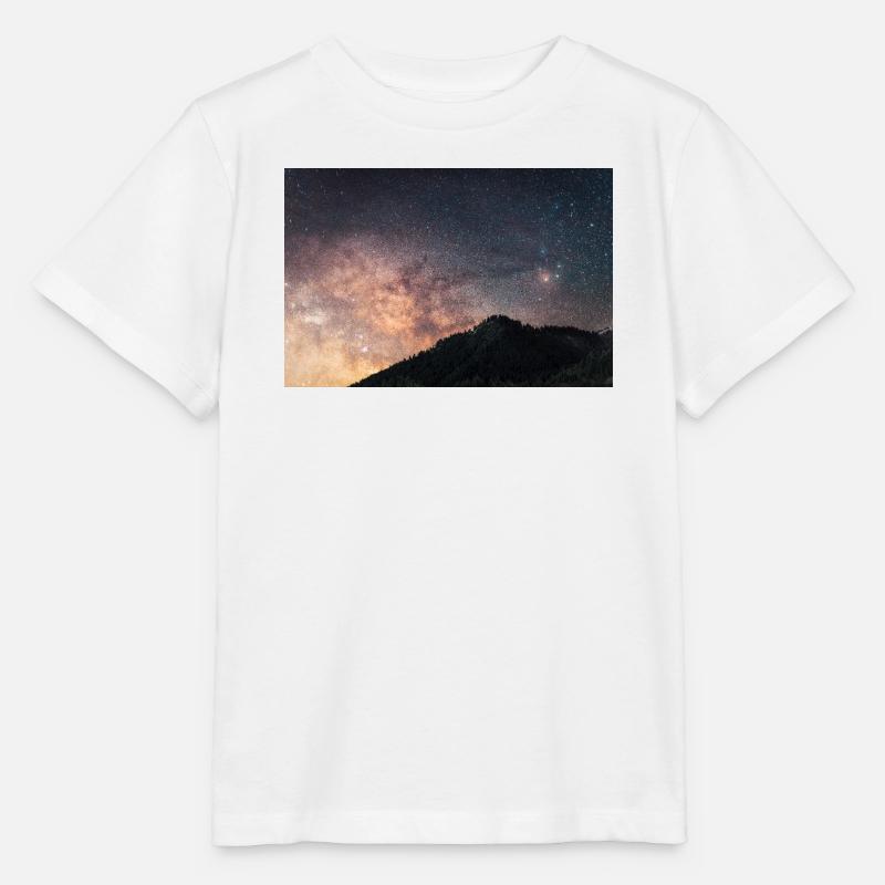 Gros plan de la Voie lactée sur les montagnes Agrafa - T-shirt bio MINI CREATOR Stanley/Stella Enfant - blanc