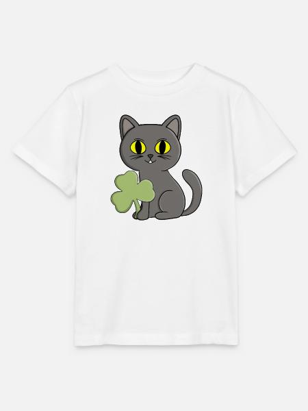 Grauer Katzen-Kleeblatt-Anhänger - Stanley/Stella Kinder T-Shirt MINI CREATOR - Weiß