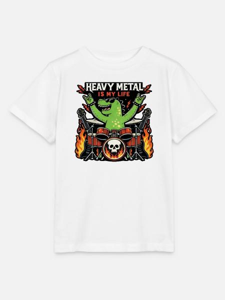 Heavy-Metal-Saurus am Schlagzeug - Stanley/Stella Kinder T-Shirt MINI CREATOR - Weiß