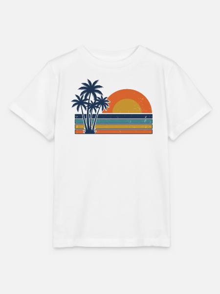 Retro Sonnenuntergangs-Palmen Sommerstrand - Stanley/Stella Kinder T-Shirt MINI CREATOR - Weiß