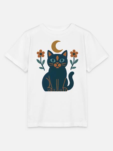 Mondkatze mit Nachtblumen - Stanley/Stella Kinder T-Shirt MINI CREATOR  - Weiß