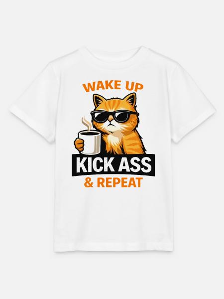 Wach auf, cooler Katzenkaffee - Stanley/Stella Kinder T-Shirt MINI CREATOR - Weiß