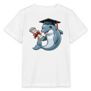 Dolphin with cap and diploma - Stanley/Stella MINI CREATOR Kids’ T-Shirt - white - Front - Maike (125cm)