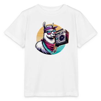 Llama avec boombox dans une ambiance rétro - T-shirt bio MINI CREATOR Stanley/Stella Enfant - blanc - Devant - Maike (125cm)