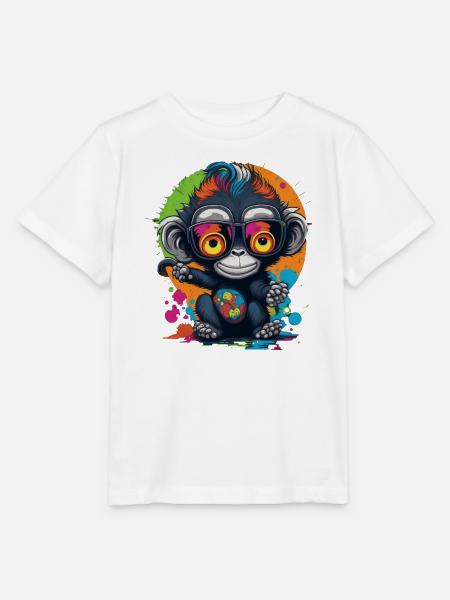 Neon Brillenaffe Splash - Affe - Äffchen - Stanley/Stella Kinder T-Shirt MINI CREATOR - Weiß