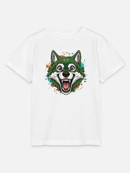 Grüner Wolf mit Farbspritzern - Stanley/Stella Kinder T-Shirt MINI CREATOR - Weiß