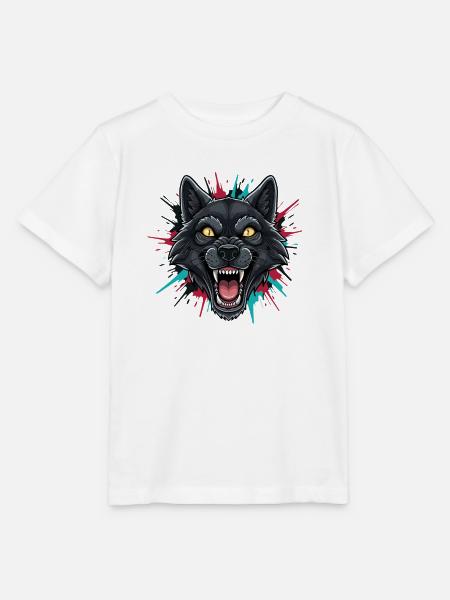 Neon-Wolfkopf Farbspritzer - Stanley/Stella Kinder T-Shirt MINI CREATOR  - Weiß