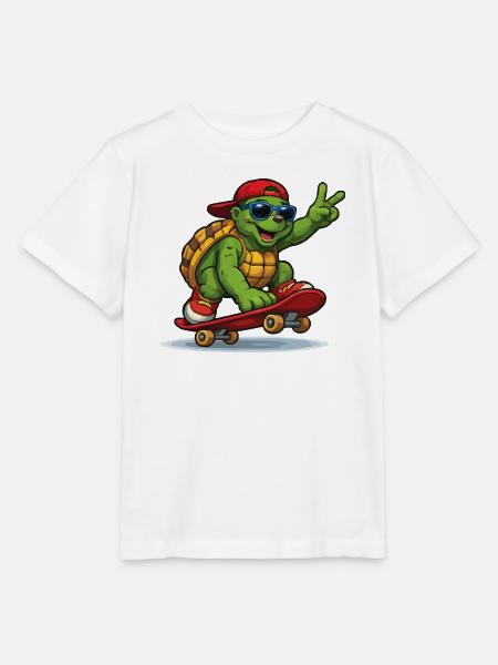 Schildkröte auf Skateboard mit Stil - Stanley/Stella Kinder T-Shirt MINI CREATOR - Weiß