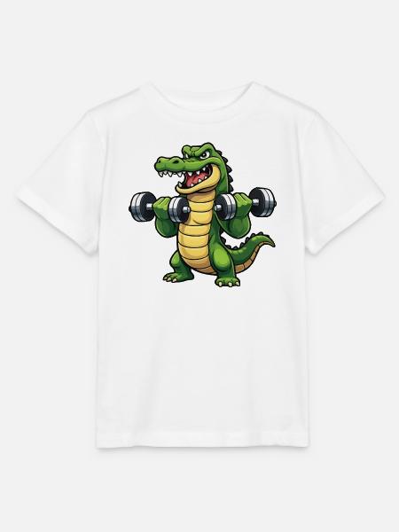 Krokodil Krafttraining Cartoon - Stanley/Stella Kinder T-Shirt MINI CREATOR - Weiß
