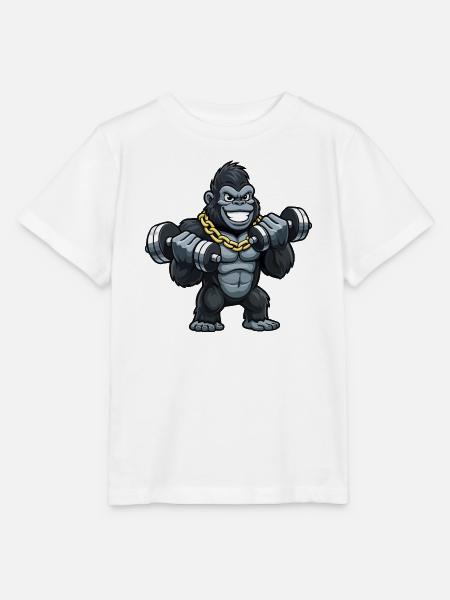 Gorilla Krafttrainer im Cartoonstil - Stanley/Stella Kinder T-Shirt MINI CREATOR  - Weiß