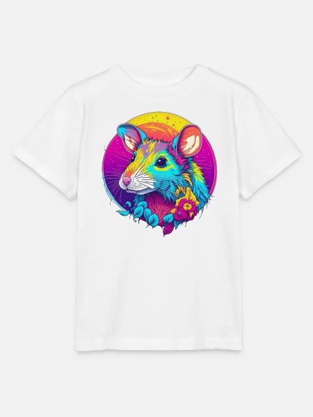Psychedelische Neonratte mit Blüten - Stanley/Stella Kinder T-Shirt MINI CREATOR - Weiß