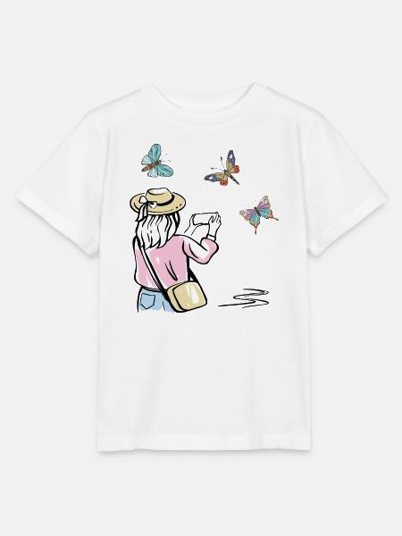 Mädchen fotografiert Schmetterlinge - Stanley/Stella Kinder T-Shirt MINI CREATOR - Weiß