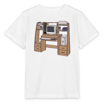 Installation rétro de bureau d’ordinateur dans les années 90 et 2000 Nostalgique - T-shirt bio MINI CREATOR Stanley/Stella Enfant - blanc - Devant - Maike (125cm)