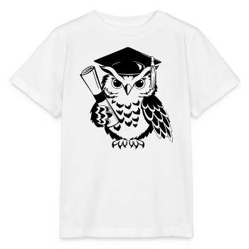 Schlaue Eule mit Doktorhut und Diplom - Stanley/Stella Kinder T-Shirt MINI CREATOR  - Weiß - Vorne - Maike (125cm)