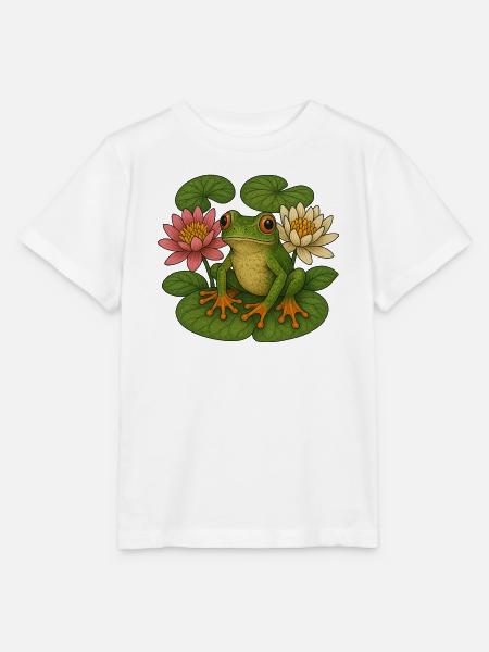 Grüner Frosch unter Lotuslilien - Stanley/Stella Kinder T-Shirt MINI CREATOR  - Weiß