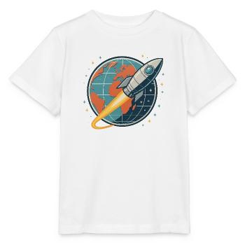 Raketenstart über Weltkugel - Stanley/Stella Kinder T-Shirt MINI CREATOR  - Weiß - Vorne - Maike (125cm)