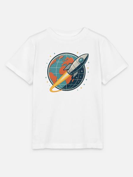 Raketenstart über Weltkugel - Stanley/Stella Kinder T-Shirt MINI CREATOR - Weiß