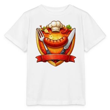 Saucisse grillée sur assiette rouge - T-shirt bio MINI CREATOR Stanley/Stella Enfant - blanc - Devant - Maike (125cm)