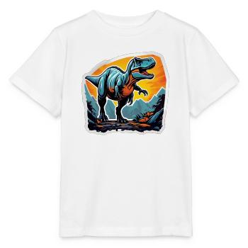 T-Rex at sunset over mountains - Stanley/Stella MINI CREATOR Kids’ T-Shirt - white - Front - Maike (125cm)