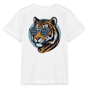 Tigre avec lunettes de soleil – Style pop rétro - T-shirt bio MINI CREATOR Stanley/Stella Enfant - blanc - Devant - Maike (125cm)