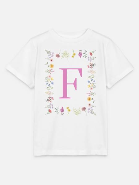Florale Initialen "F", Buchstaben Monogramm  - Stanley/Stella Kinder T-Shirt MINI CREATOR  - Weiß