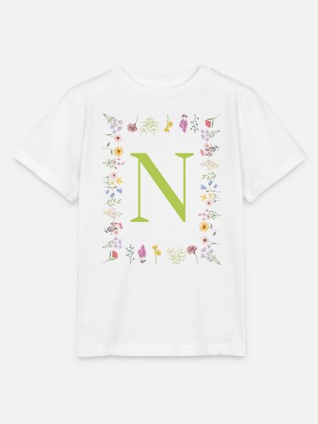 Florale Initialen " N ", Buchstaben Monogramm - Stanley/Stella Kinder T-Shirt MINI CREATOR - Weiß