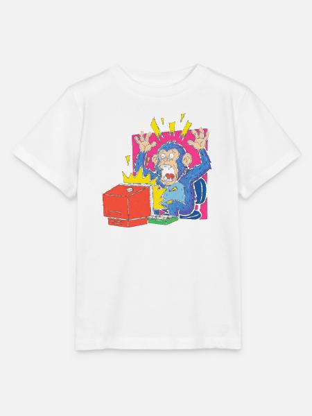 Affen-Alarm am Computer - Stanley/Stella Kinder T-Shirt MINI CREATOR - Weiß