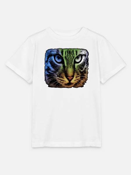 Regenbogenkatze Blick - Stanley/Stella Kinder T-Shirt MINI CREATOR  - Weiß