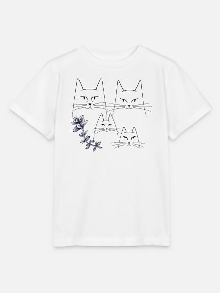 Katzen mit Blumenranke - Stanley/Stella Kinder T-Shirt MINI CREATOR  - Weiß