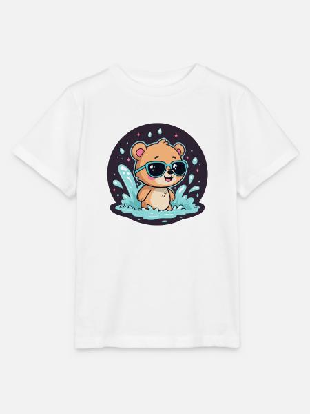 Schicker Surferbär mit blauer Brille - Stanley/Stella Kinder T-Shirt MINI CREATOR  - Weiß