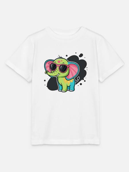Bunter Elefant mit rosa Brille - Stanley/Stella Kinder T-Shirt MINI CREATOR  - Weiß