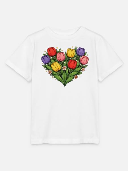 Regenbogen-Tulpen-Herzstrauß - Stanley/Stella Kinder T-Shirt MINI CREATOR - Weiß
