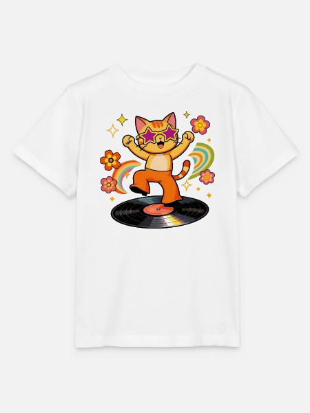 Disco-Katze auf farbigem Vinyl - Stanley/Stella Kinder T-Shirt MINI CREATOR  - Weiß