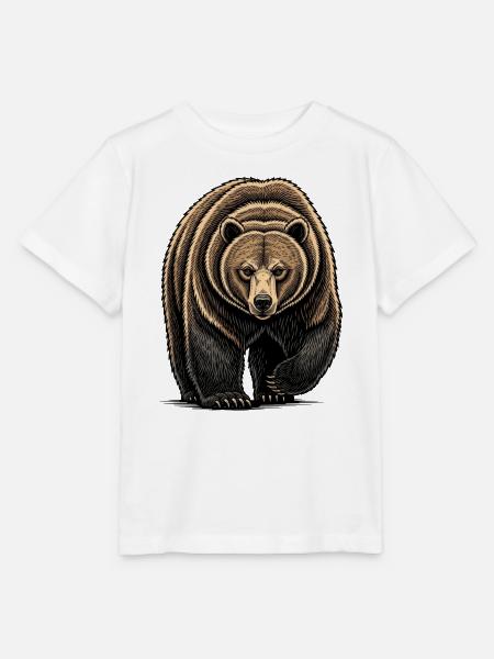 Bear Watcher Linienillustration - Stanley/Stella Kinder T-Shirt MINI CREATOR - Weiß