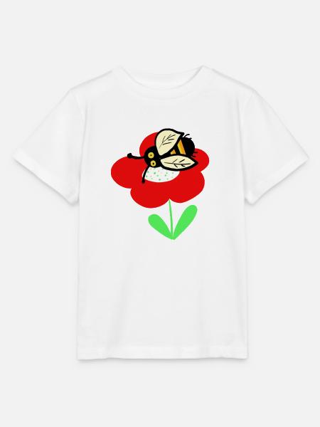 Rote Blume mit putzigen Bienchen - Stanley/Stella Kinder T-Shirt MINI CREATOR  - Weiß