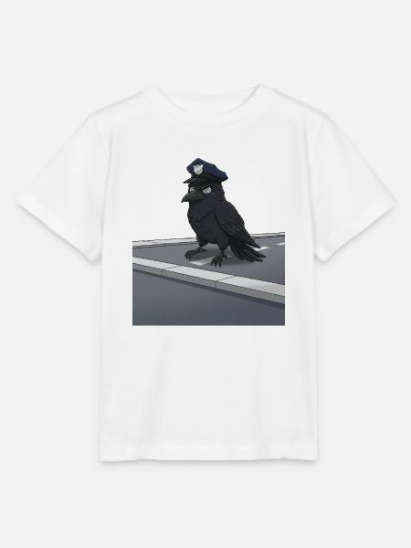 Rabe als Polizeibeamter auf Straße - Stanley/Stella Kinder T-Shirt MINI CREATOR - Weiß
