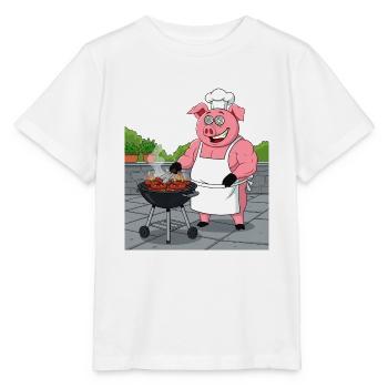 Grillendes gemütliches Schwein - Stanley/Stella Kinder T-Shirt MINI CREATOR  - Weiß - Vorne - Maike (125cm)